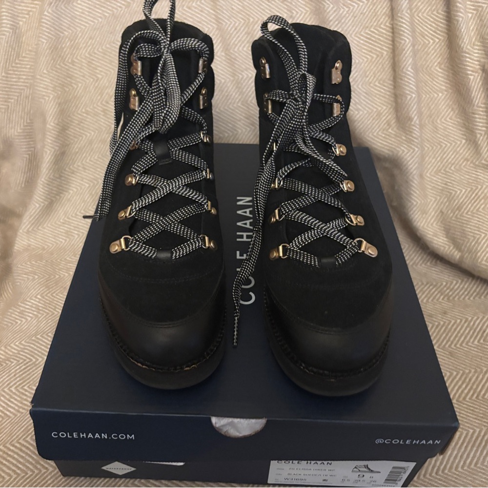 Cole Haan Zerogrand Elissa Hiking Boots BLACK SUEDE/LTR WP